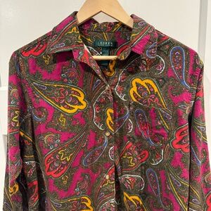 LAUREN RALPH LAUREN Paisley Lite Flannel Button Front Shirt Dress Size S
